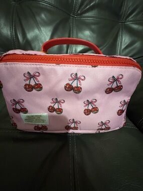 Simply Southern Pink Cherry Print Cosmetic Bag with Red Trim